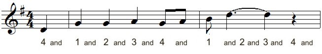 "1 and" subdivision of eighth notes